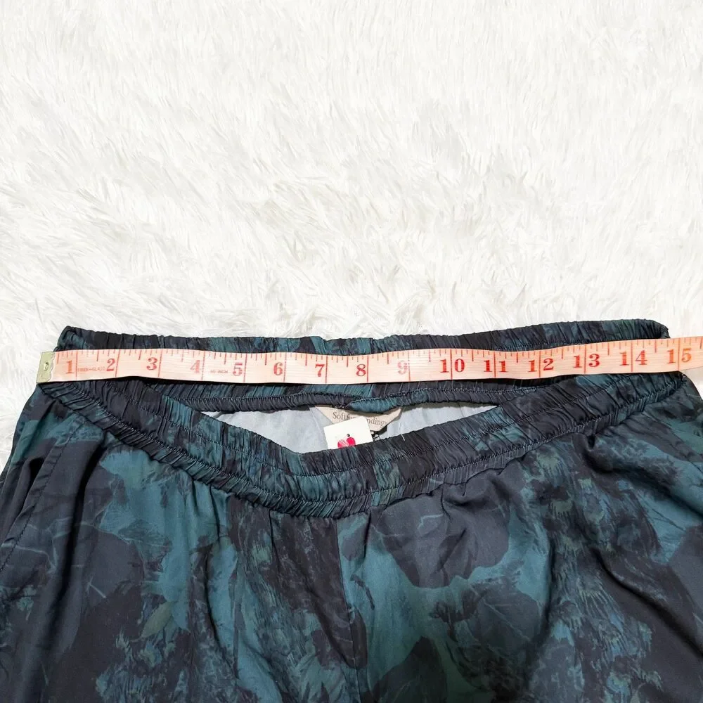 Women Soft Surroundings Floral Bosha Wide Leg Pants in Green Black Size Medium